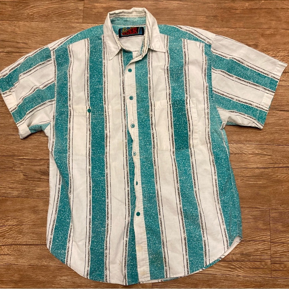 Vintage Retro Teal Striped Button Down